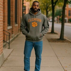 Champion Clemson Gray Athletic Hoodie Size Medium NO DRAWSTRING